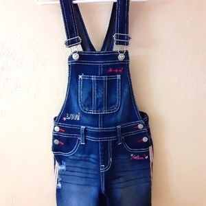 Jordache dark blue denim overall shorts, girls size 6/6x - worn once